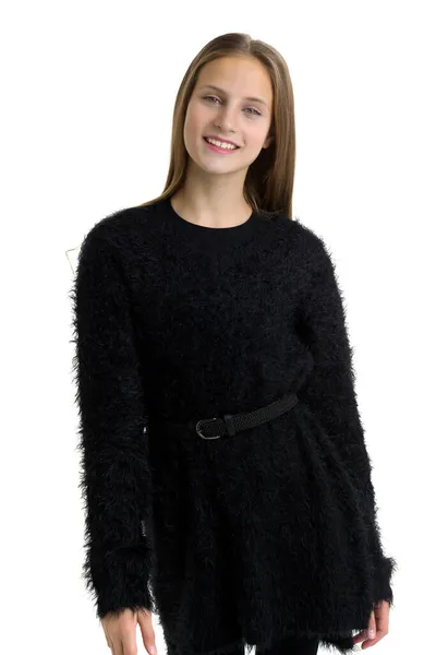 幸せなティーン女の子でファッショナブルな黒服 — ストック写真