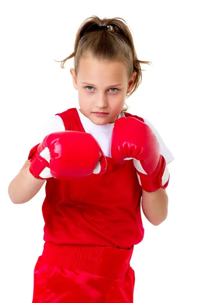 Sport bokser tiener meisje, geïsoleerd op witte achtergrond — Stockfoto