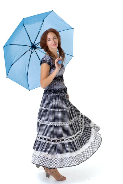 Mulher bonita andando sob guarda-chuva Imagem De Stock