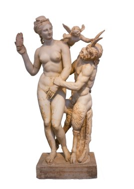 Antik mermer heykeli Afrodit, pan ve eros (m.ö. 100) delos Adası, cyclades, Yunanistan.
