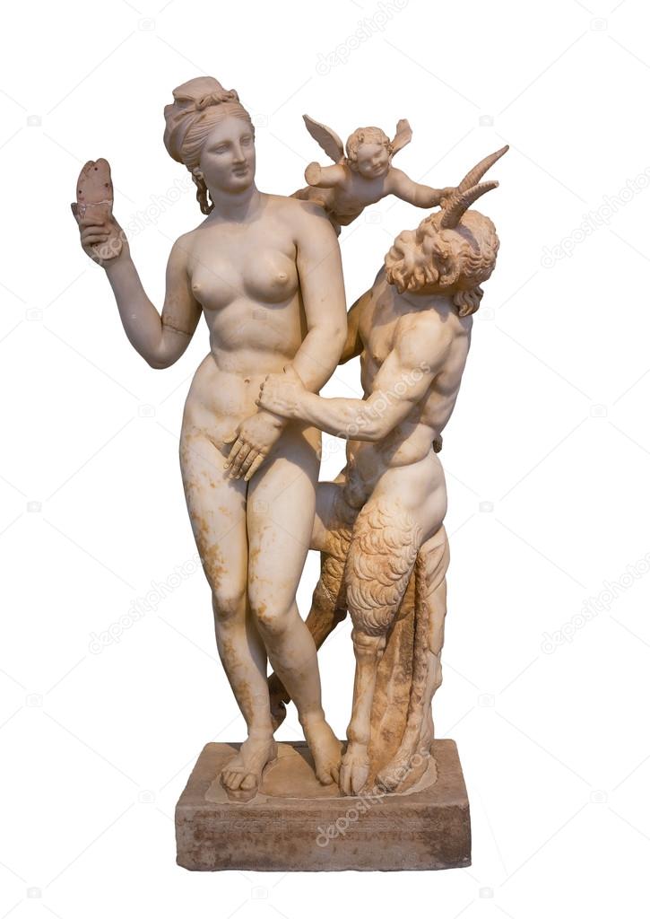 Ancient marble statue of Aphrodite, Pan and Eros (100 B.C.) from Delos island, Cyclades, Greece.