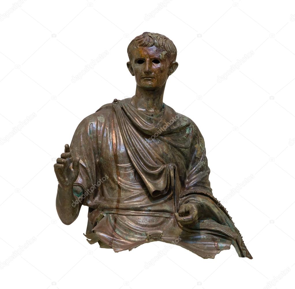 Bronze statue of the first Roman emperor Augustus (27 B.C.-14 A.D.), found in the Aegean sea (12-10 B.C.)
