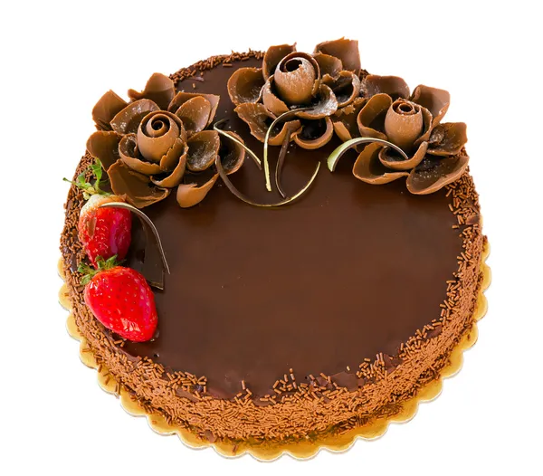 Schokoladenkuchen mit Erdbeeren isoliert Stockbild
