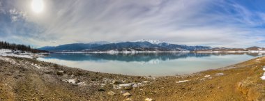 Lake plastiras panorama, Tesalya, Yunanistan