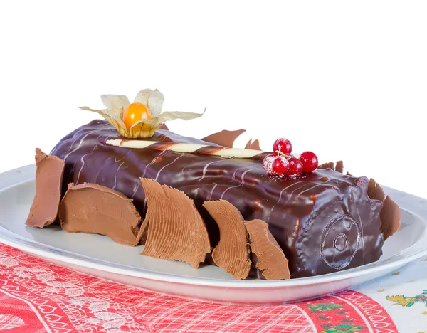 Schokoladenkuchen mit Weihnachtsdekoration — Stockfoto