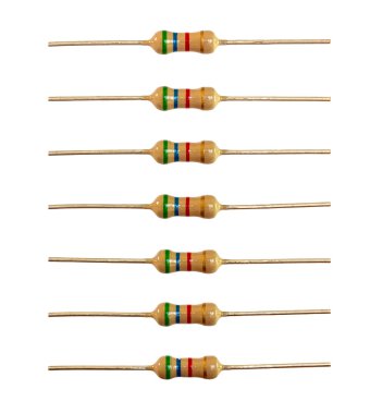 Row of resistors isolated clipart