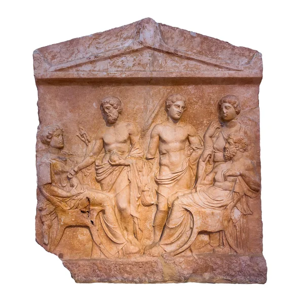 Marble Greek grave stele, Thebes, 5th century B.C., isolated — Stock Photo, Image