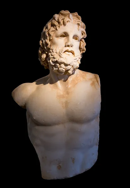 Tanrı heykeli Asklepios seçici aydınlatma, siyah arka plan