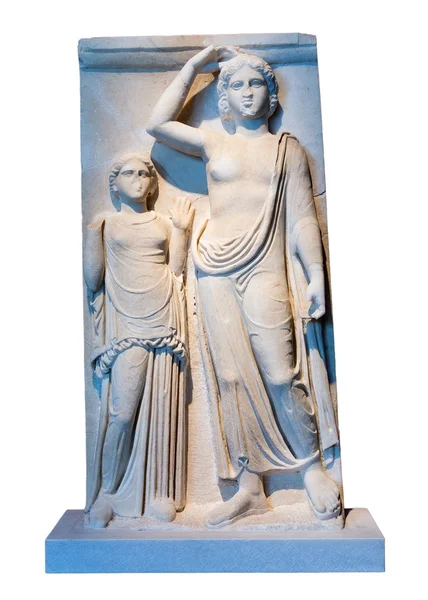 Grecki marmur wotywne Stela z reprezentacji apollo i dedicator — Zdjęcie stockowe