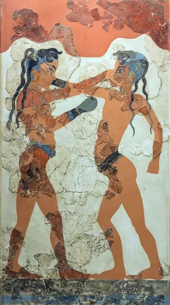 Boxing boys fresco from Akrotiri, Santorini, 1550 BC — Stock Photo, Image