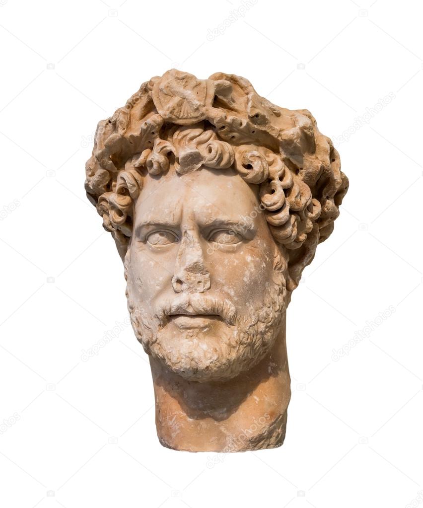 Head of Roman emperor Hadrian (Reign 117-138 AD), isolated