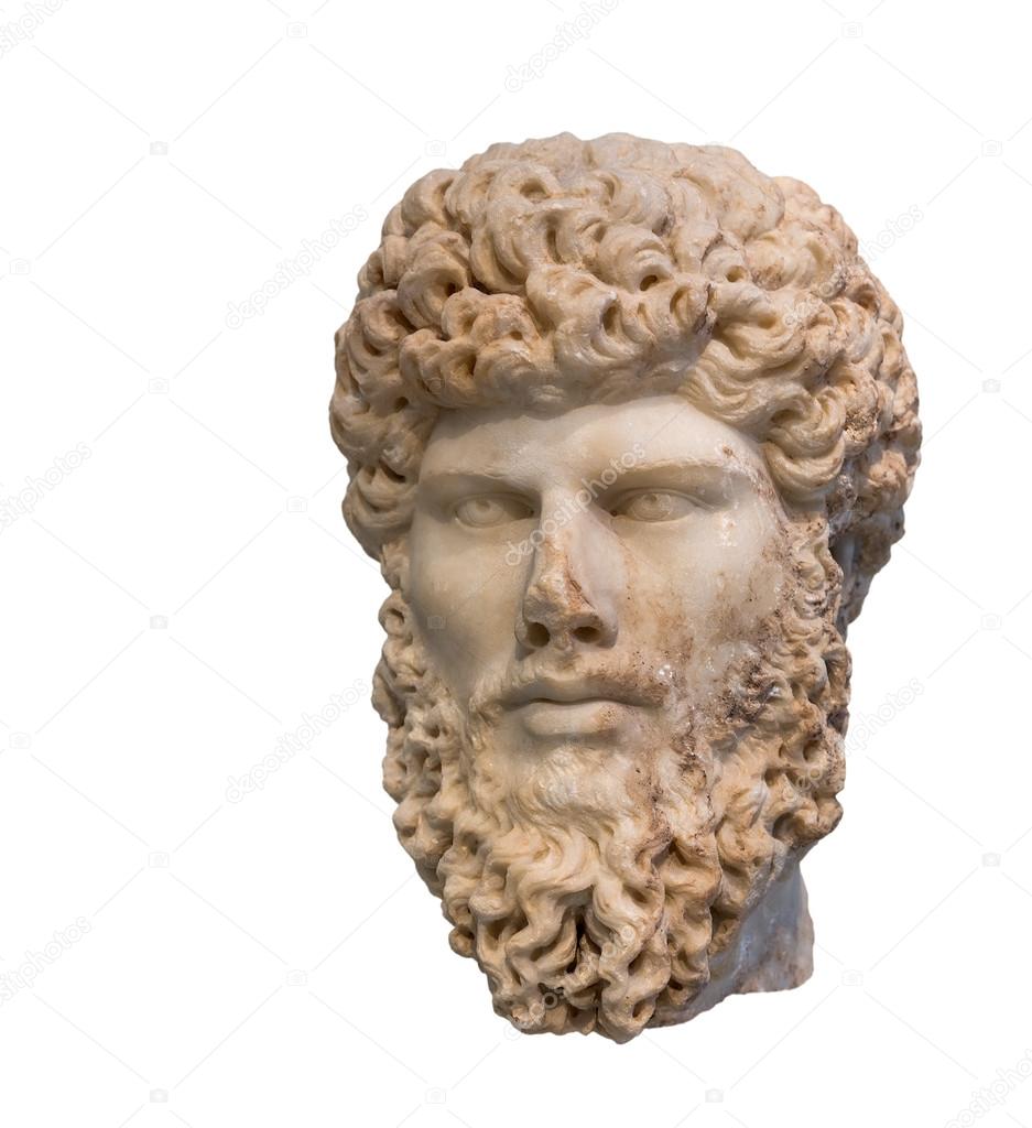 Head of Roman emperor Lucius Verus (Reign 161-169 AD), isolated