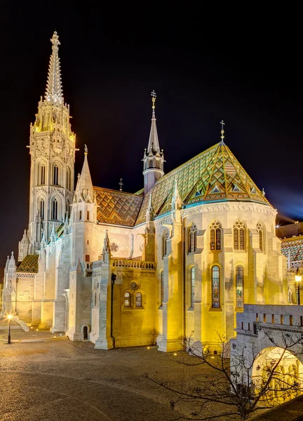 Matthias kilisesinde gece, Budapeşte, Macaristan — Stok fotoğraf