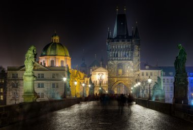 Charles bridge and Tower at night, Prague, Czech Republic