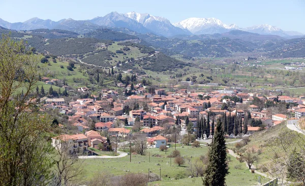 View Kalavryta Town Erymanthos Mount Background Peloponnese Greece — Stock Photo, Image