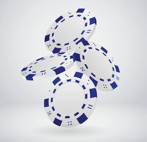 Illustration der fallenden blauen Pokerchips isoliert auf weiß — Stockvektor