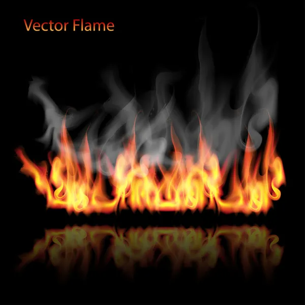 Illustration of burning fire flame on black background — Stock Vector