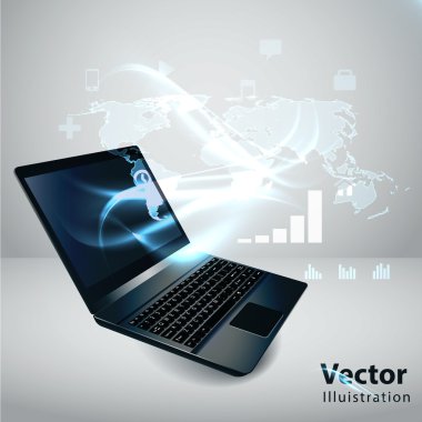 dizüstü bilgisayar ve hig modern iletişim teknolojisi illüstrasyon