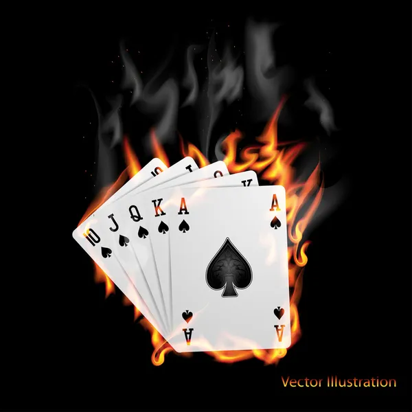 Le carte da poker bruciano nel fuoco . — Vettoriale Stock