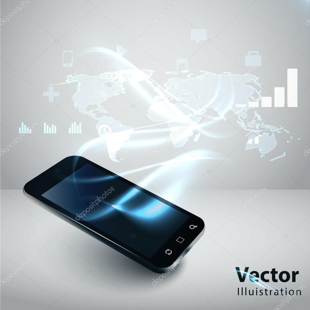 Modern communication technology illustration with mobile phone a