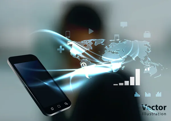 Modern kommunikációs technológia illusztráció mobiltelefon egy — Stock Vector