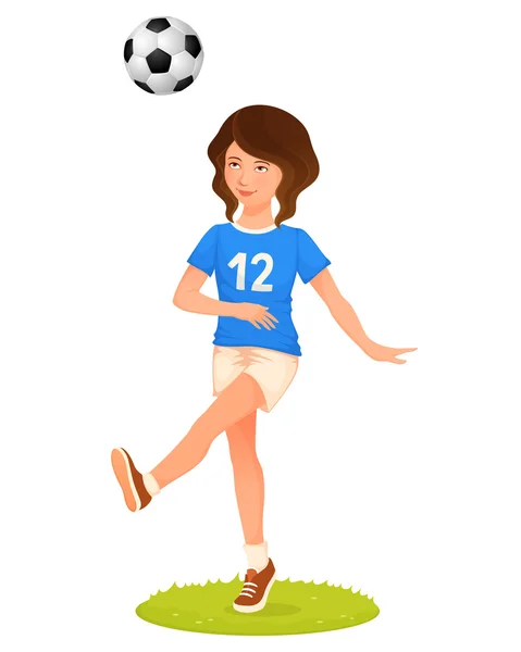 Cute young girl playing soccer — 스톡 벡터