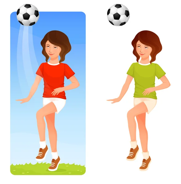 Ilustración de una linda joven jugando al fútbol (fútbol ) — Archivo Imágenes Vectoriales