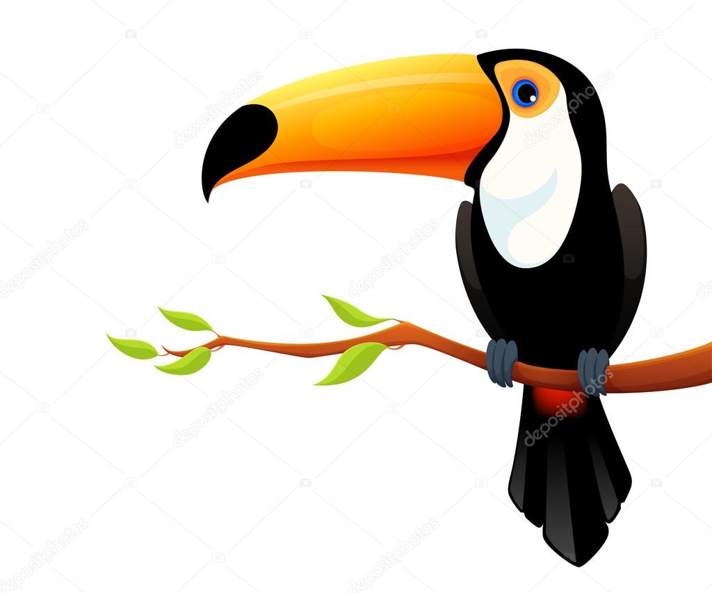 Illustration of a beautiful toucan sitting on a tree branch