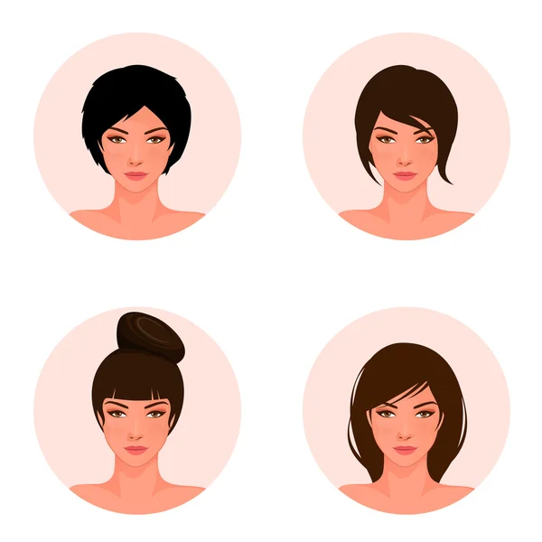 Serie di illustrazioni di una bella ragazza con capelli diverso stile — Vettoriale Stock