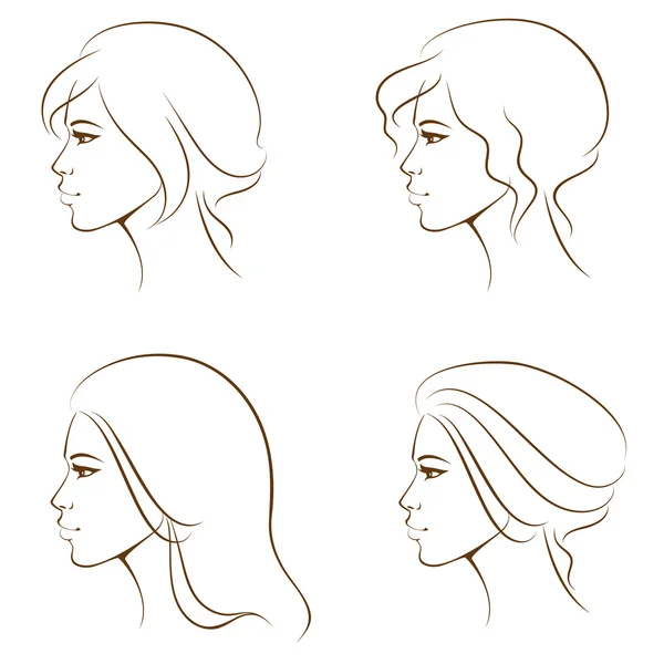 Einfache Linienillustrationen eines schönen Frauengesichts aus dem Profil — Stockvektor