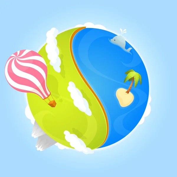 Kleurrijke illustratie van een schattige kleine planeet met Oceaan — Stockvector