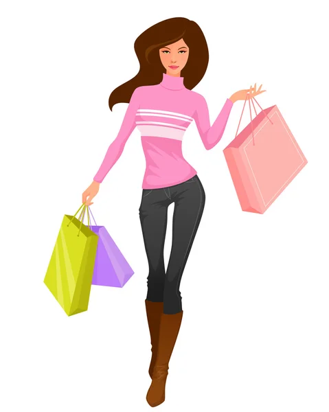 Illustration of a beautiful girl shopping — Stock Vector