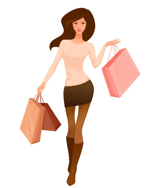 Ilustración de una hermosa chica de compras — Archivo Imágenes Vectoriales