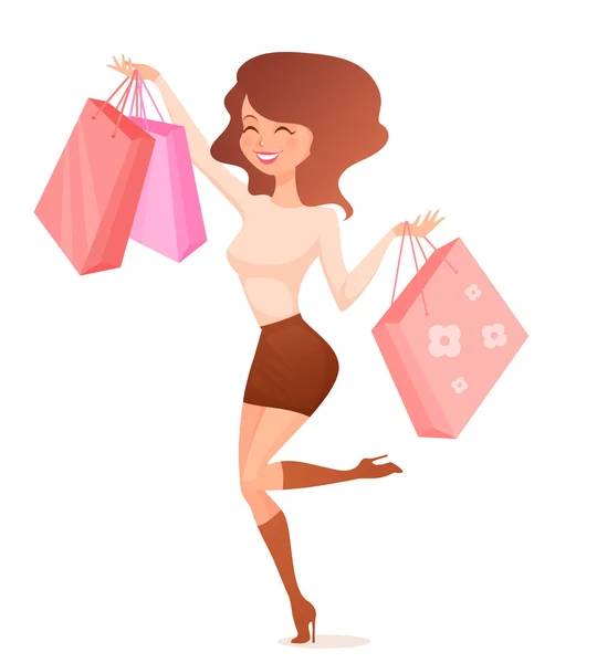 Illustration of a beautiful cartoon girl shopping — Vector de stoc