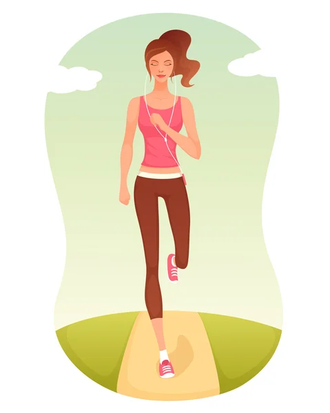 Beautiful cartoon girl jogging — Stock Vector