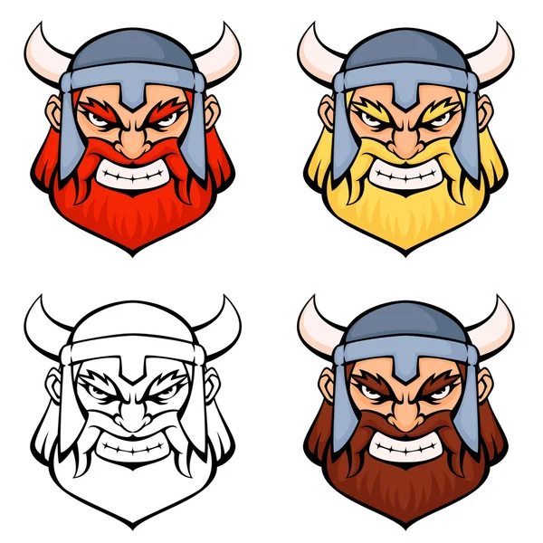 Set of simple line illustrations of an angry viking warrior — Stock Vector