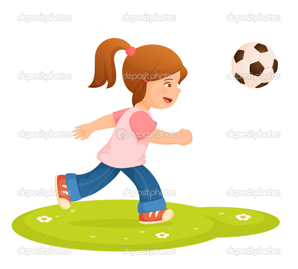 Menina Jogando Futebol Ilustração Colorida Dos Desenhos Animados