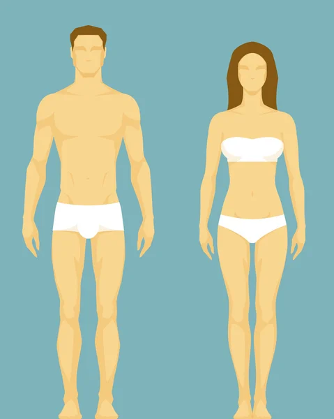 Ilustrasi sederhana bergaya dari tipe tubuh yang sehat dari pria dan wanita dalam warna retro - Stok Vektor