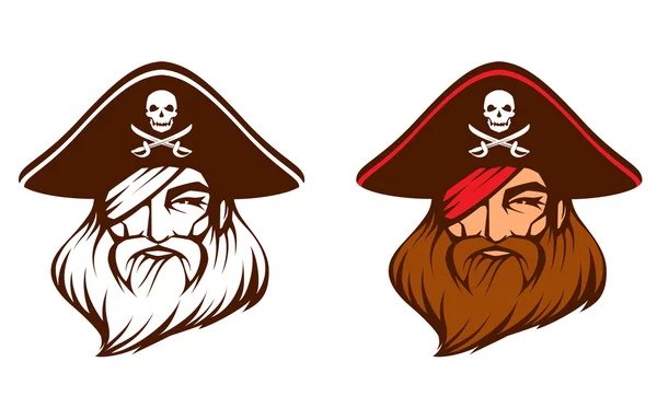 Line illustration of a bearded pirate - Stok Vektor