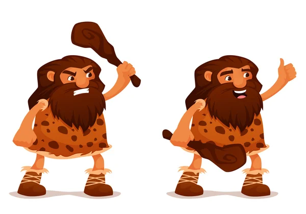 Funny cartoon illustration of a caveman with a club — Stock Vector