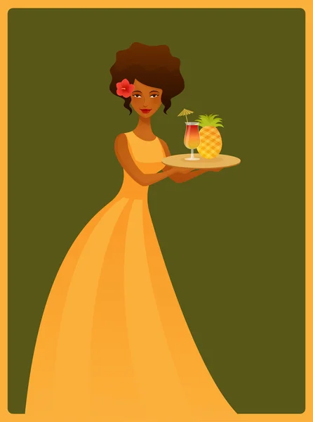 Hermosa chica exótica vestido de verano amarillo — Vector de stock