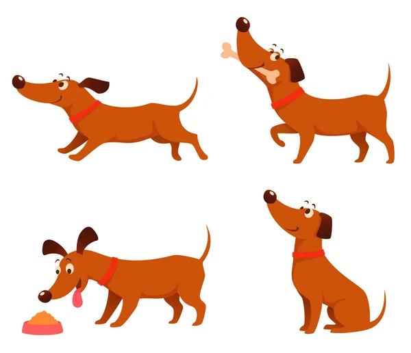 Samling av söta tecknade illustrationer av en glad lekfull hund — Stock vektor