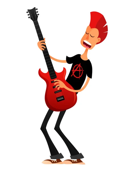 Funny punk guy playing guitar and singing — Stock Vector