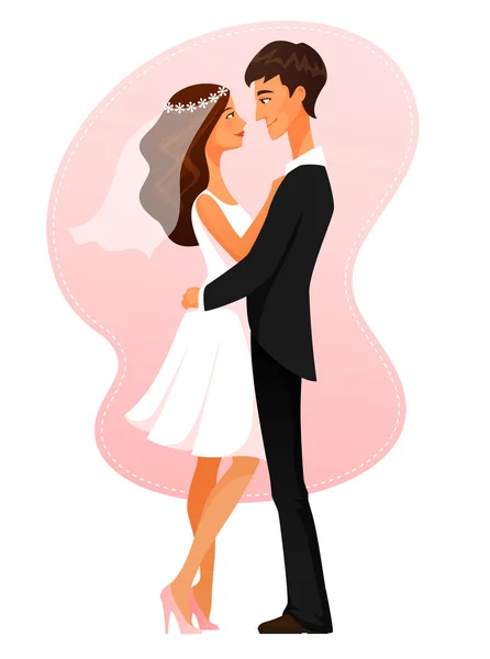 Cute cartoon illustration of a young newly wed couple — vektorikuva