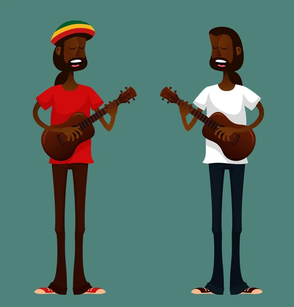 Tipos de historieta divertida tocando el ukelele — Vector de stock