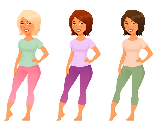 Cute cartoon illustratie van een jonge vrouw in sportieve outfit — Stockvector