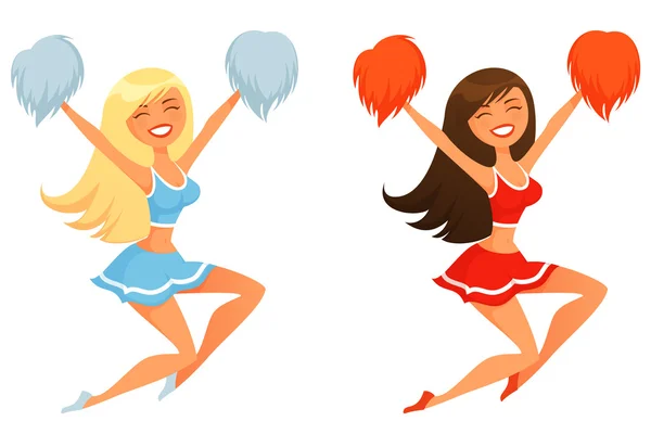 Cute cartoon cheerleader meisjes springen — Stockvector