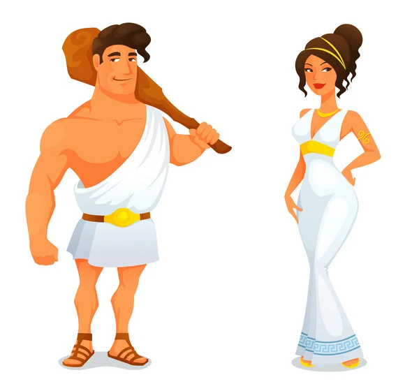 Antiguo héroe Hércules y una hermosa diosa griega — Vector de stock