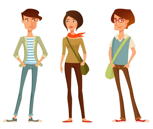 Niedlichen Cartoon-Illustration der jungen Menschen in stilvollen Kleidung hipster lizenzfreie Stockvektoren