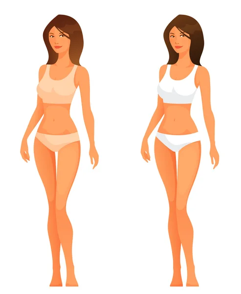 Illustration of a beautiful young woman with slim healthy body in underwear — Stock Vector